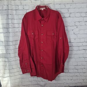 TravelSmith Men's 2XL Red  Roll Tab Long-Sleeve Button Up Shirt